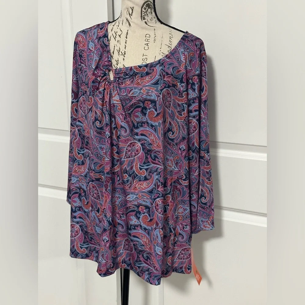 Hearts of Palm Paisley Blouse - Blue and Pink - Picture 7 of 9